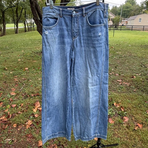 Pilcro and the Letterpress Denim - Pilcro and the Letterpress Wide Leg Jeans Size 30 Medium Wash Distressed
